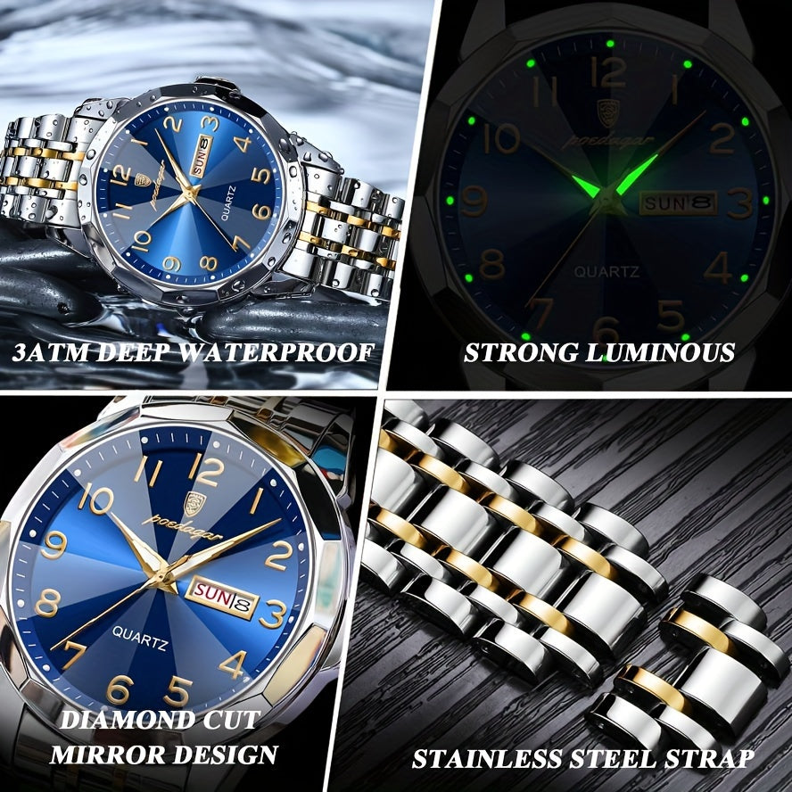 Introducing the 1pc BINBOND Men's Fashion Watch - a luxurious dual calendar quartz wristwatch perfect for the business style man. This watch features a round alloy case with a stainless steel strap, making it both stylish and durable. With a