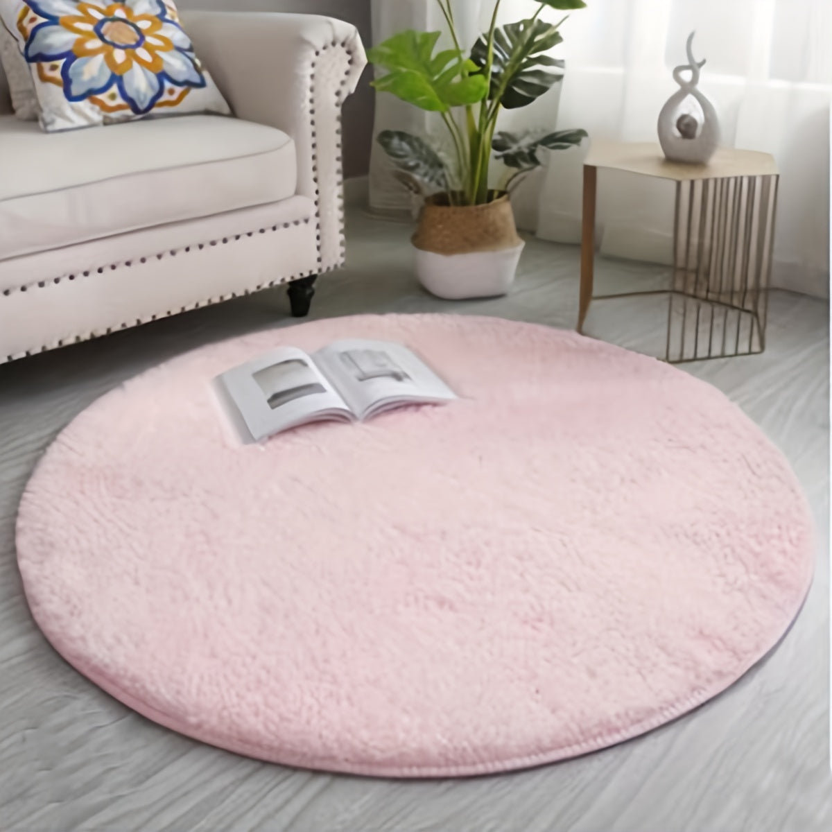 Soft and adorable Cloud-like Round Plush Area Mat - Machine Washable, Non-Slip, and Easy to Clean! Great for Bedroom use.