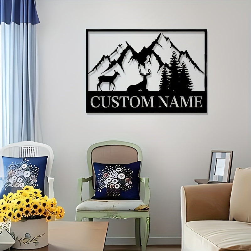 Personalized Metal Wall Art - Rustic Deer & Mountain Family Name Sign for Home Decor - Great for Living Room, Bathroom, or Bar - Perfect Housewarming Present