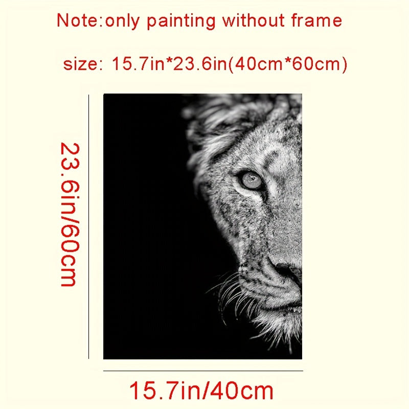 African Lion Wall Poster Set - Frameless Canvas Painting - 15.7x23.6in - Black and White Design