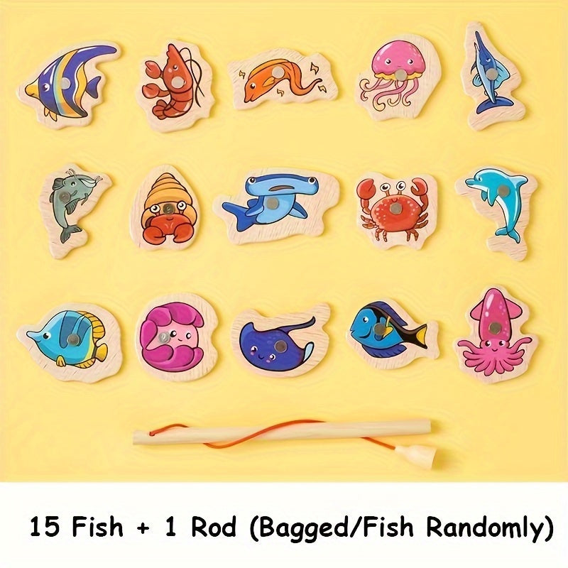 VPHWG Magnetic Wooden Fishing Game: Educational, Interactive, Colorful Marine Life Pieces, Ideal Birthday Gift.