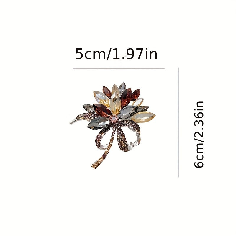 Chic Retro Crystal Floral Brooch, Multicolored Glass Statement Pin for Outfits, Unique Irregular Design