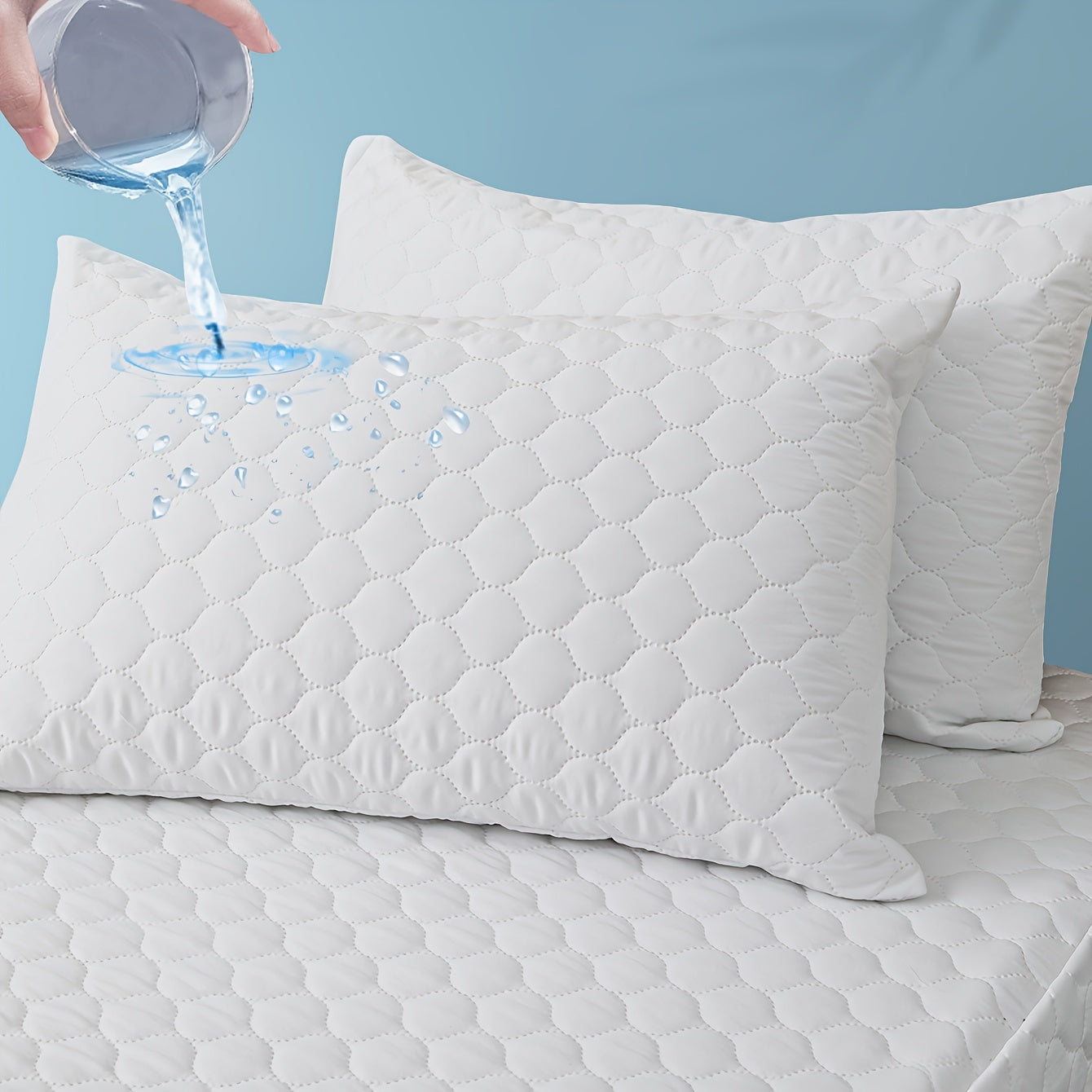 Get double the protection with our 2-Pack of Hypoallergenic Pillow Protectors. Made from 100% polyester, these waterproof and breathable covers are machine washable for easy care. The sanded fabric feels soft against your skin, and the zip closure