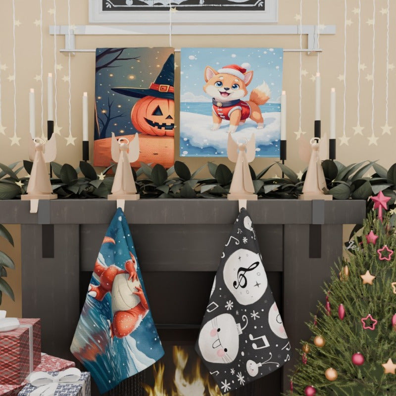 Winter Christmas decoration for your kitchen, featuring a snowman and snowflakes. Set includes 4 pieces measuring 45.72x66.04 cm. Wishing you a Merry Christmas!