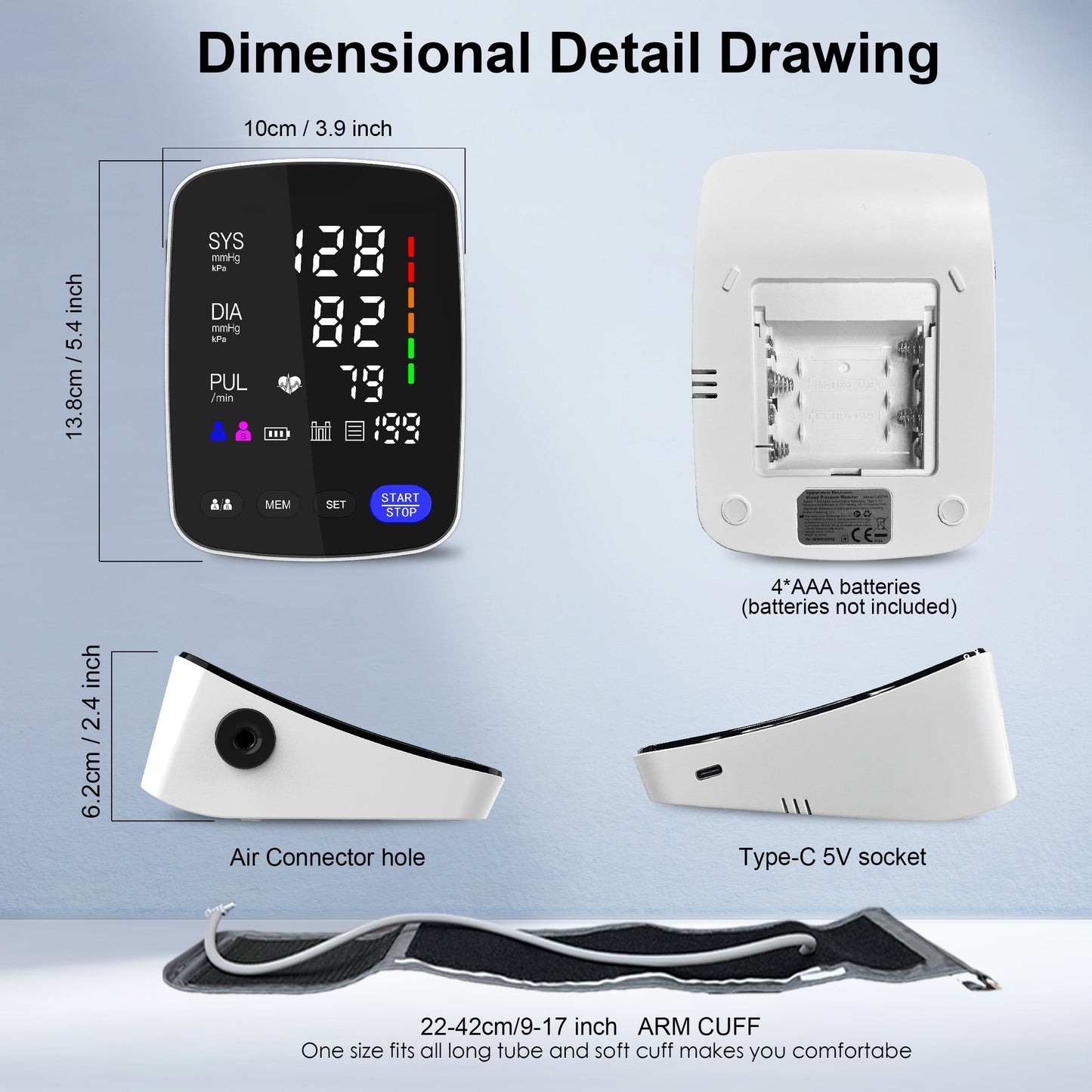 High-end LED curved screen sphygmomanometer with memory and automatic cuff for gifts and family.