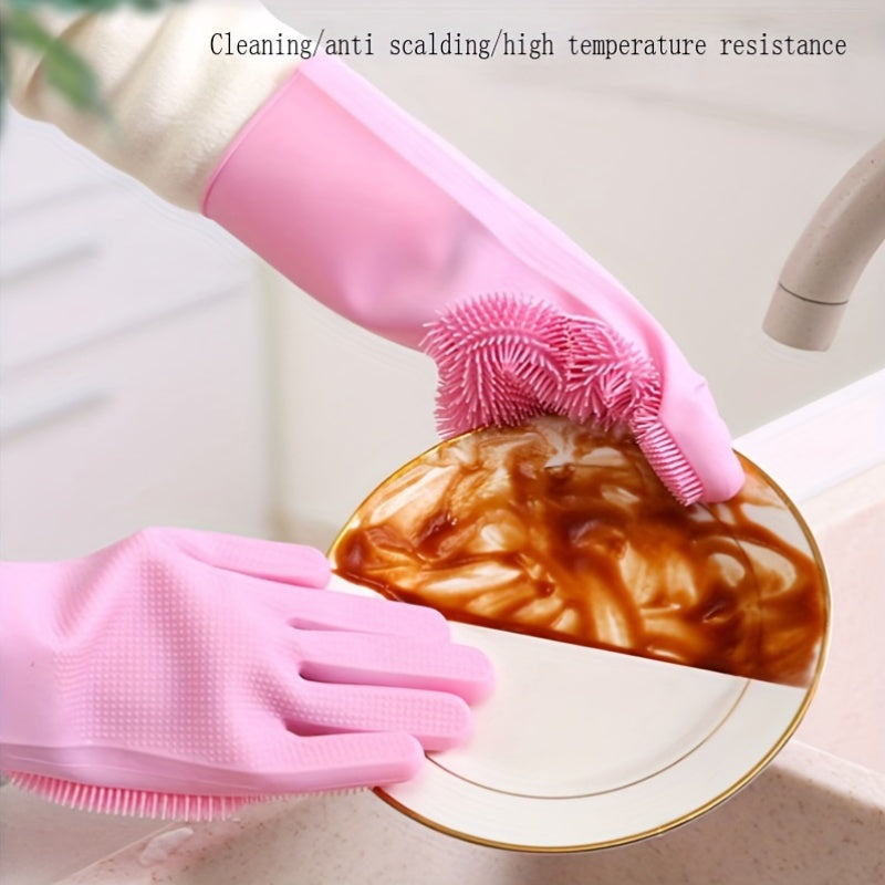 Waterproof, PVC-free Silicone Gloves for Kitchen Use - High Temperature Resistant, Perfect for Dishwashing, Washing Vegetables, and Bathing Pets