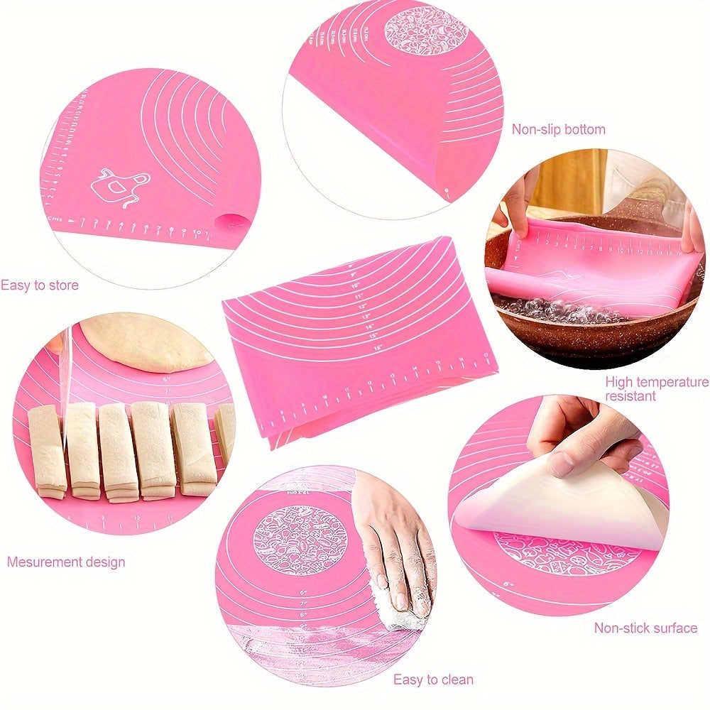 Silicone Pastry Mat Set: Includes one non-stick baking mat, counter mat, and pastry board for rolling dough. Perfect for bread, candy, and cookie making. Comes with free scrapers. Ideal baking tools and kitchen gadgets.