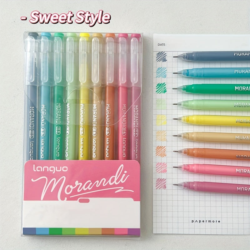 1pc, 9pcs Morandi Retro Color Palette Handwriting Pens with stackable color ink refills.