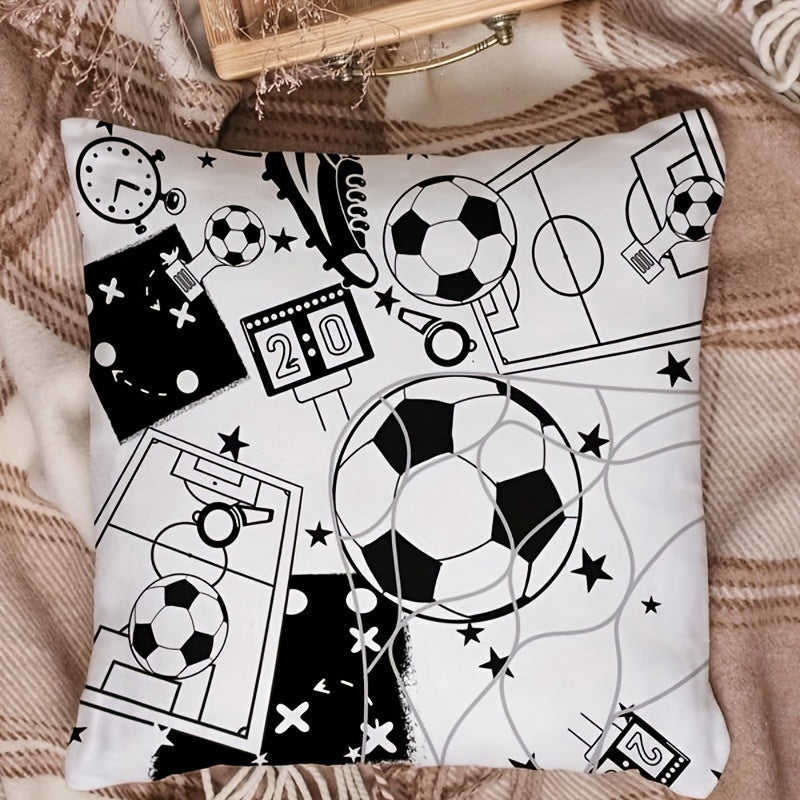 Soccer Pattern Pillowcase - 1 Piece (Pillow Core Not Included), Cushion Cover with Soccer Print, Modern Throw Pillow Case for Sofa and Living Room (Pillow Insert Not Included)