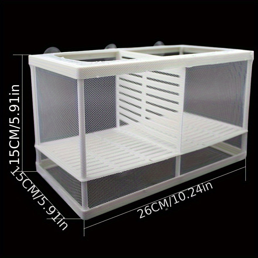 Transparent aquarium fish breeder box for hatching eggs and incubating fish, made of durable plastic. Hand washable with visible construction. Perfect for fish egg incubation.