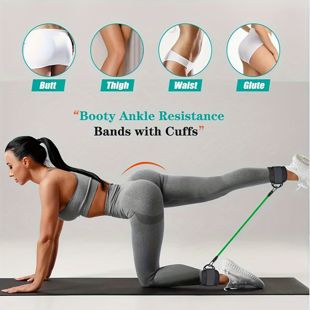 Versatile 5-piece ankle resistance band set for strength training, yoga, and fitness. Ideal for leg & butt workouts, hip training, and muscle toning. Adjustable straps and includes mesh