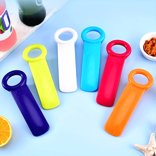 Colorful plastic bottle and can opener for beer, jars, and twist caps. Ergonomic, non-slip design for easy use at home or in restaurants. Durable and ideal for all kitchen needs.