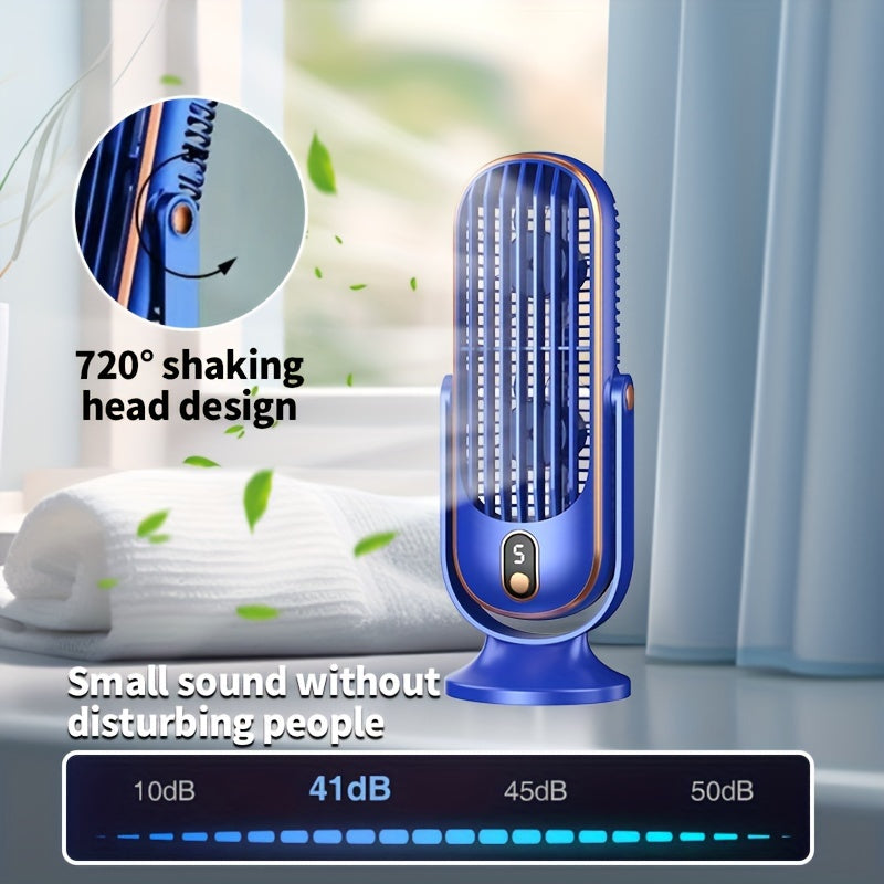 Ideal Gift for Christmas & Valentine's Day - Portable Dual Motor Fan with Large Battery, 5-Speed Table Fan featuring 720° Oscillation, USB Rechargeable Plastic Fan with Built-in Lithium Battery, Perfect for Home, Office, Travel, Camping, Indoor & Outdoor