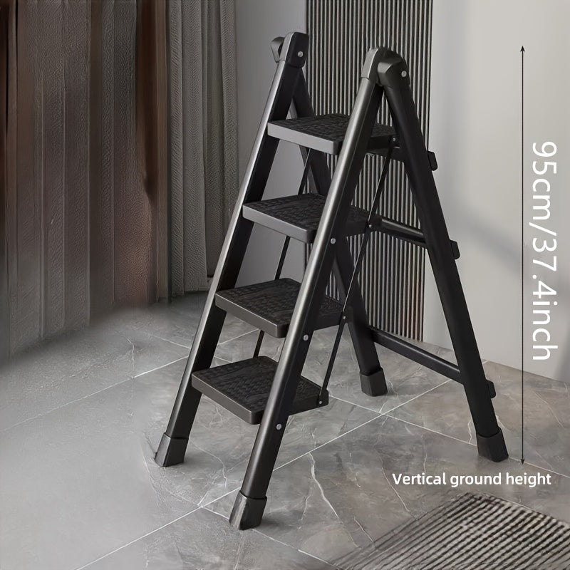 Lightweight folding step ladder for household use with wide, non-slip pedals. Suitable for adults.