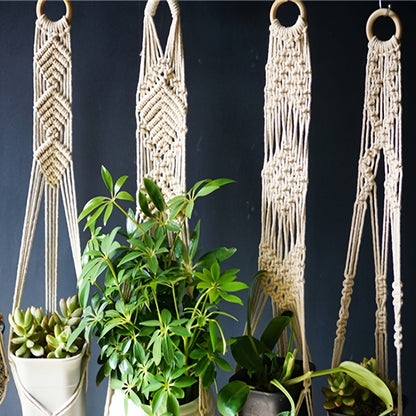 Set of 5 Macrame Hand Weave Plant Hangers for Home Decor. Includes Plant Climbing Support Rack and Hanging Pot for Green Plants.