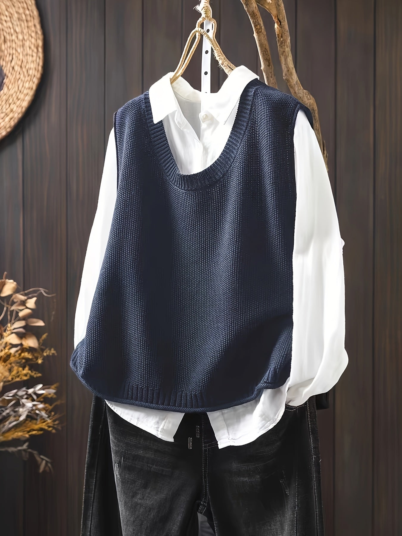 Stylish plus-size vest with solid color and button back design for casual wear.