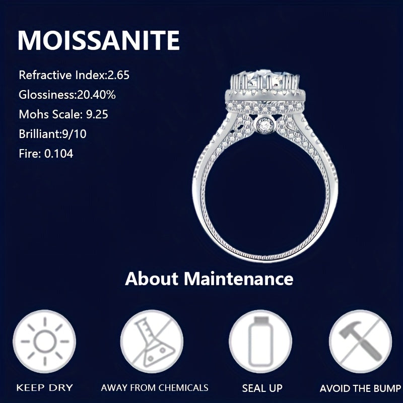 Почувствуйте роскошь с кольцом для помолвки LOVSSOM Elegant 2 Carat Moissanite. Изготовлено из серебра 925 пробы, это идеальный выбор для свадеб, юбилеев и особых случаев. Прекрасно упаковано в подарочную коробку для идеальной презентации.