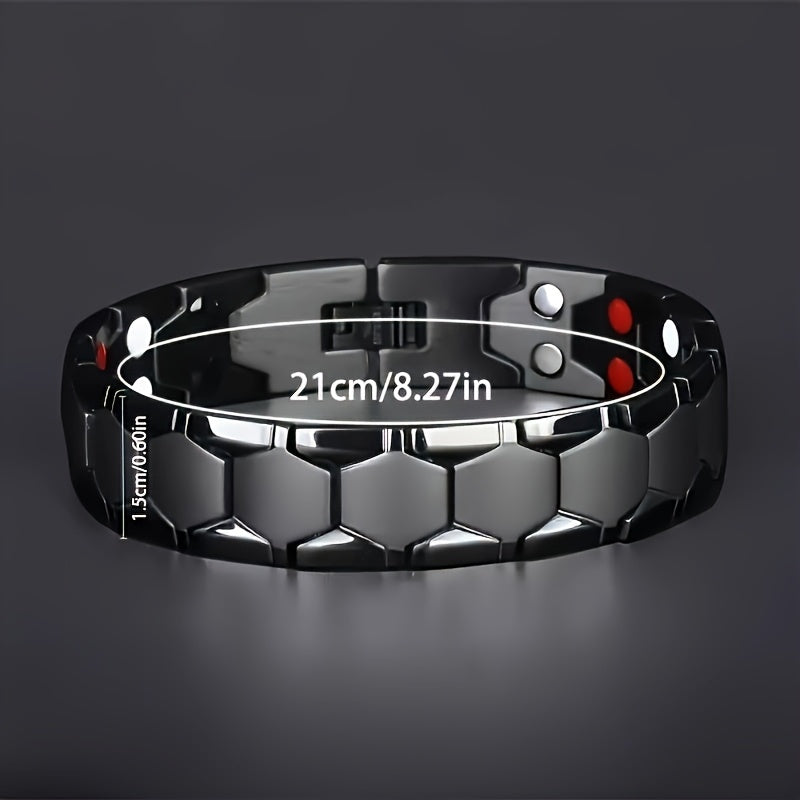 Stylish Black Titanium Steel Magnetic Bracelet perfect for Father's Day gift, with waterproof and textured design, ideal for men's fashion accessories.