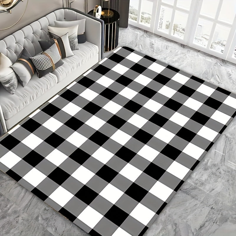 Stylish Black and White Buffalo Plaid Rug - 8mm Thickness, Easy to Clean in the Washing Machine, Ideal for Enhancing the Decor of Living Room, Dining Room, Bedroom, and Bathroom