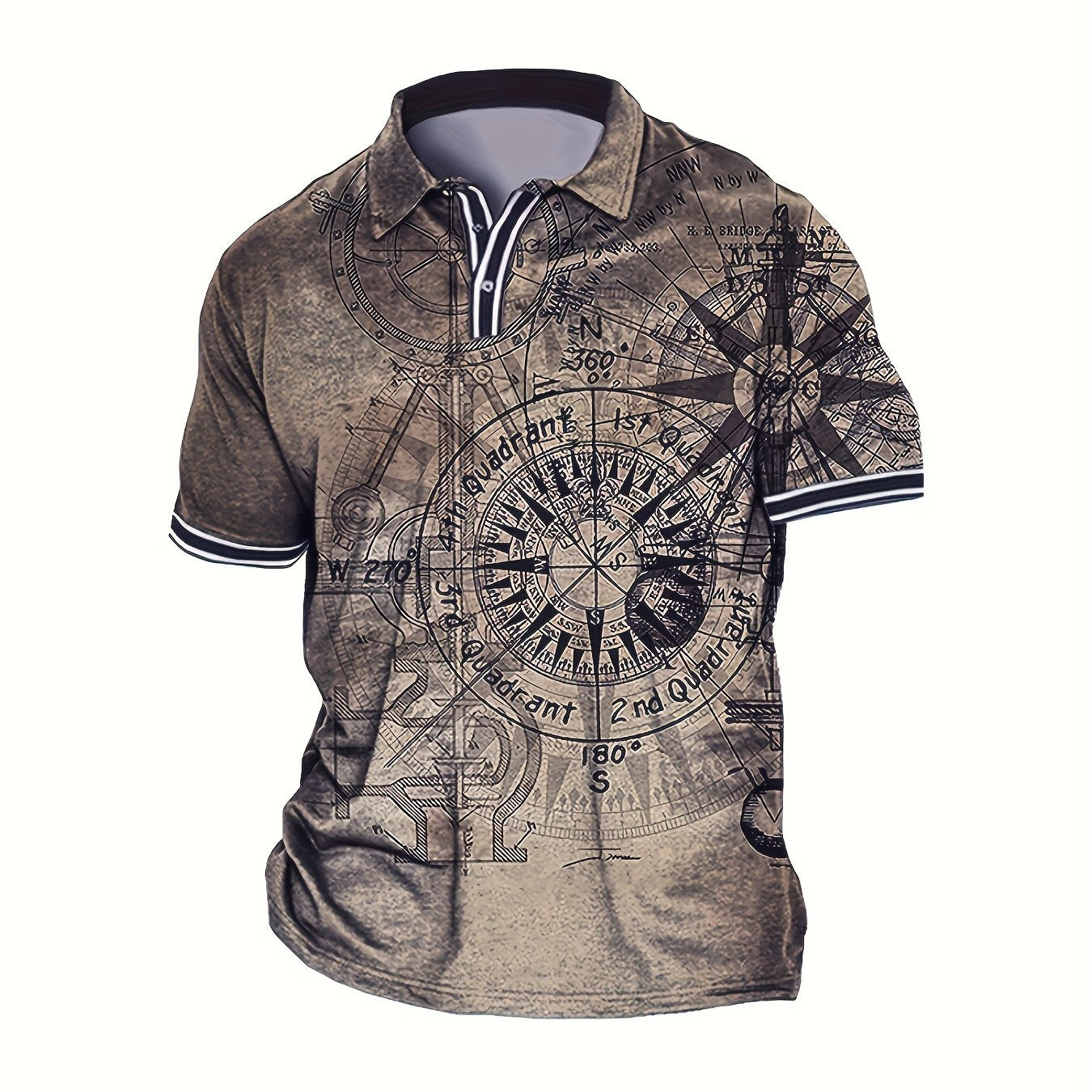 3D Compass Graphic Print Polo Shirt for Plus Size Men, Perfect for Summer Business or Workout