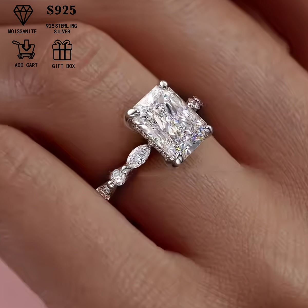 Elegant Boho Style 2 Carat Radiant Cut Moissanite Engagement Ring for Women - Synthetic April Birthstone, 925 Sterling Silver Plated, Perfect for Wedding, Special Occasions, Valentine's Day Gift, Comes in a Luxury Box