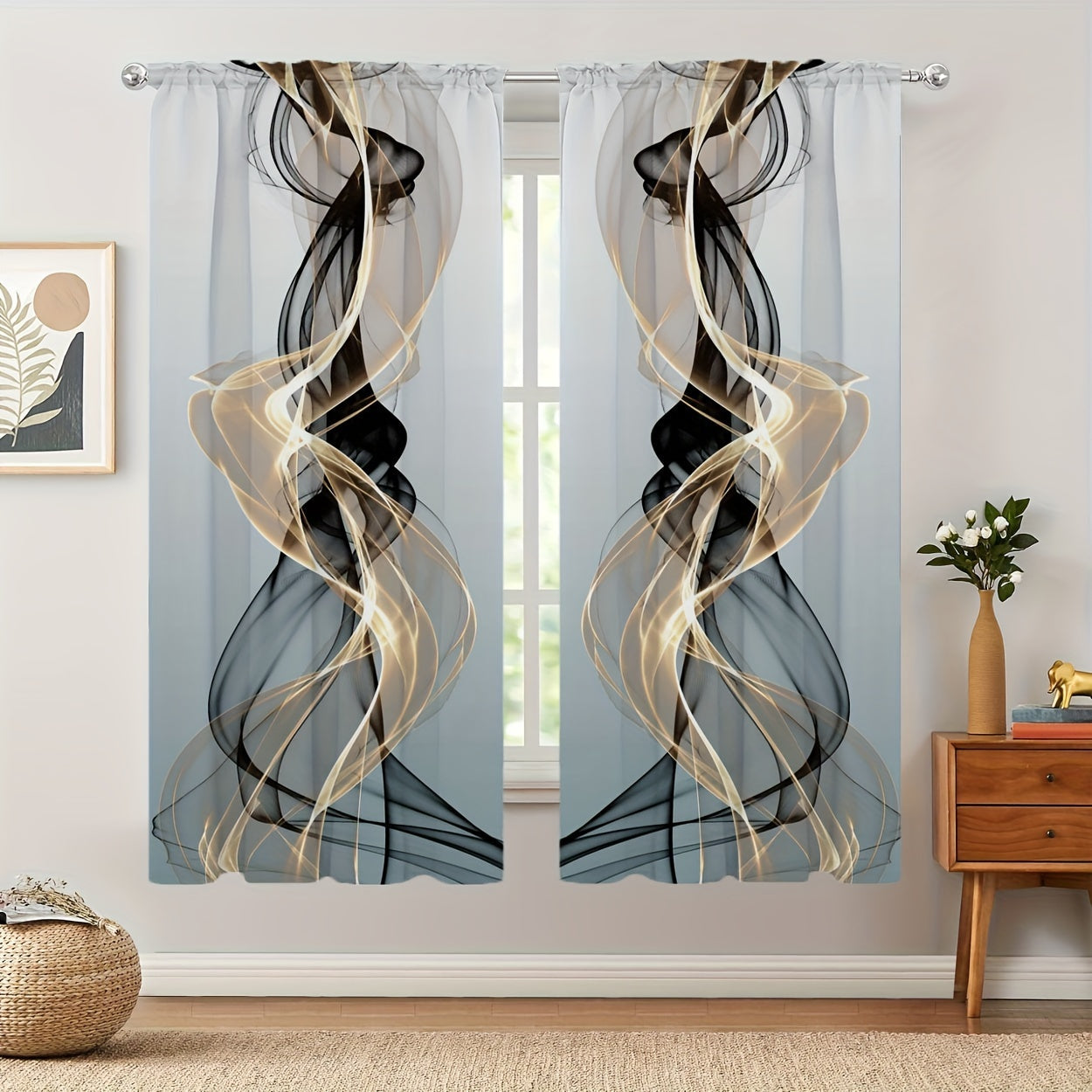 Set of 2 Modern Art Abstract Pattern Curtains, Rod Pocket Decorative Window Drapes, Ideal for Bedroom, Living Room, or Study, Home Decor Window Treatments