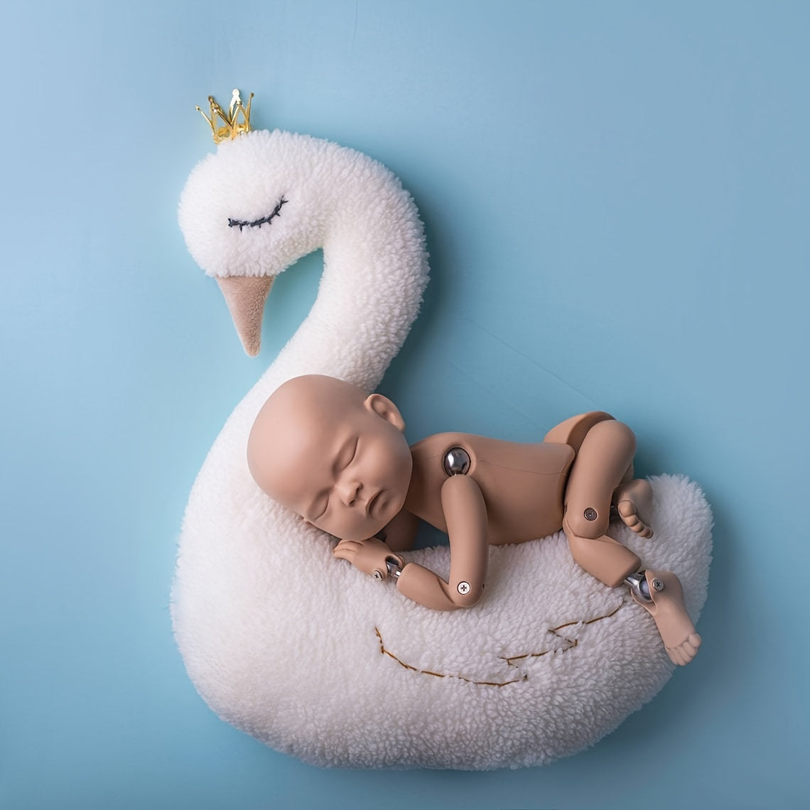 Soft animal cushion, cute photography prop featuring swan photography.