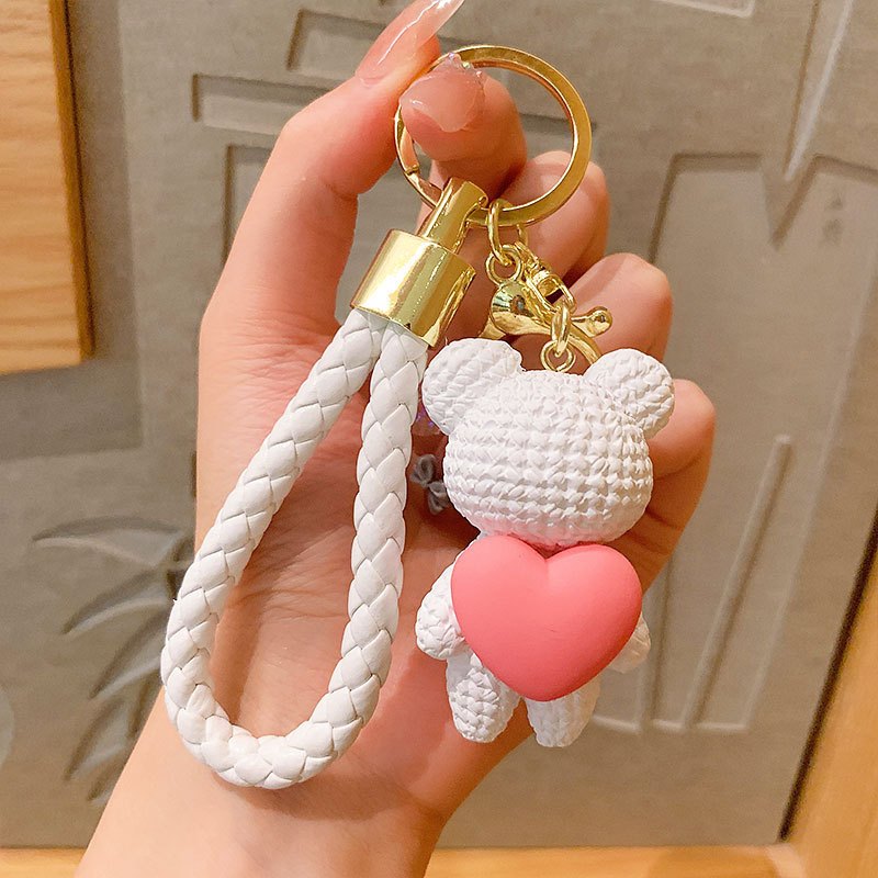 Adorable Love Heart Bear Resin Keychain Charm, Perfect Couple Keyring, Beautiful Gift for Women