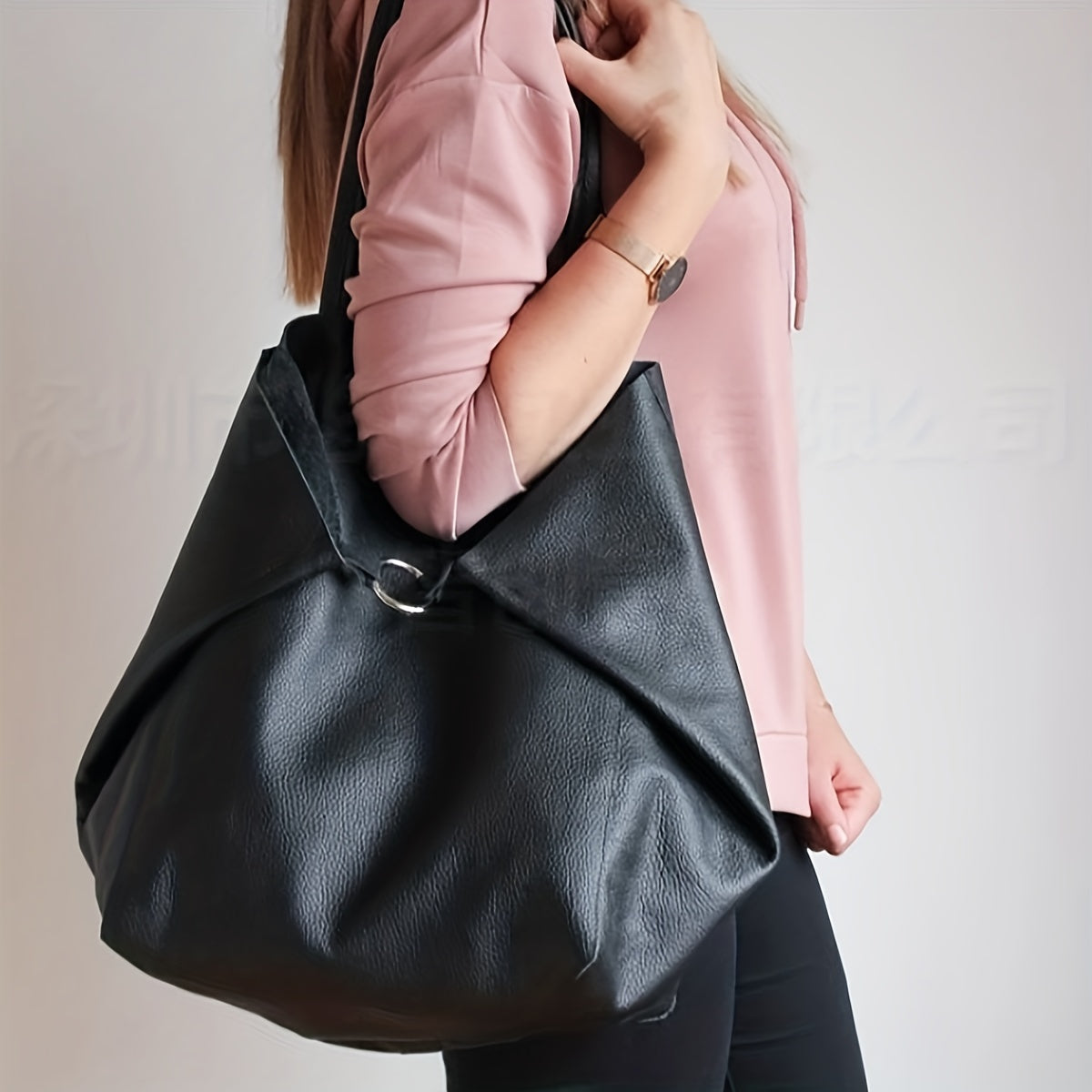 New 2023 large soft tote bag for women in European and American style with spacious design and shoulder carry option.