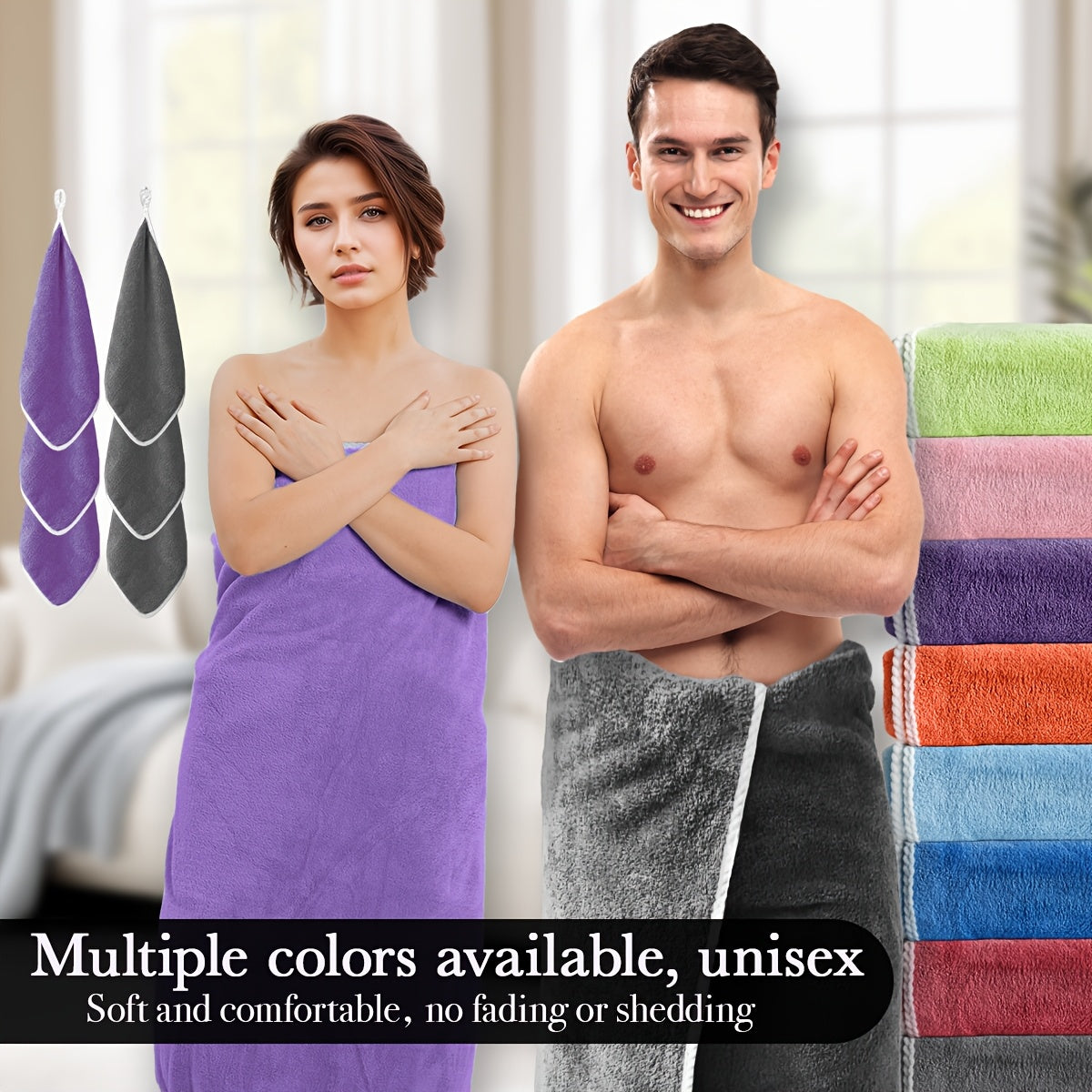 8-piece set of large, super soft, absorbent towels with hair drying turban.