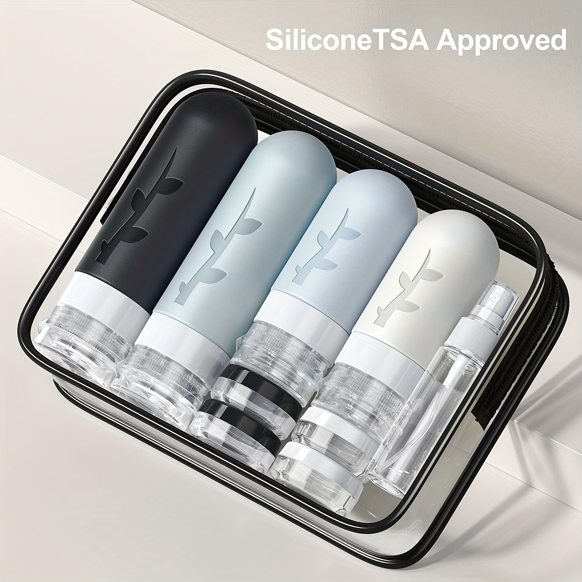 17-piece silicone travel bottle set with portable storage bag, leak-proof and refillable, perfect for travel and outings. Includes surprise gift. Essential for daily outdoor travel.