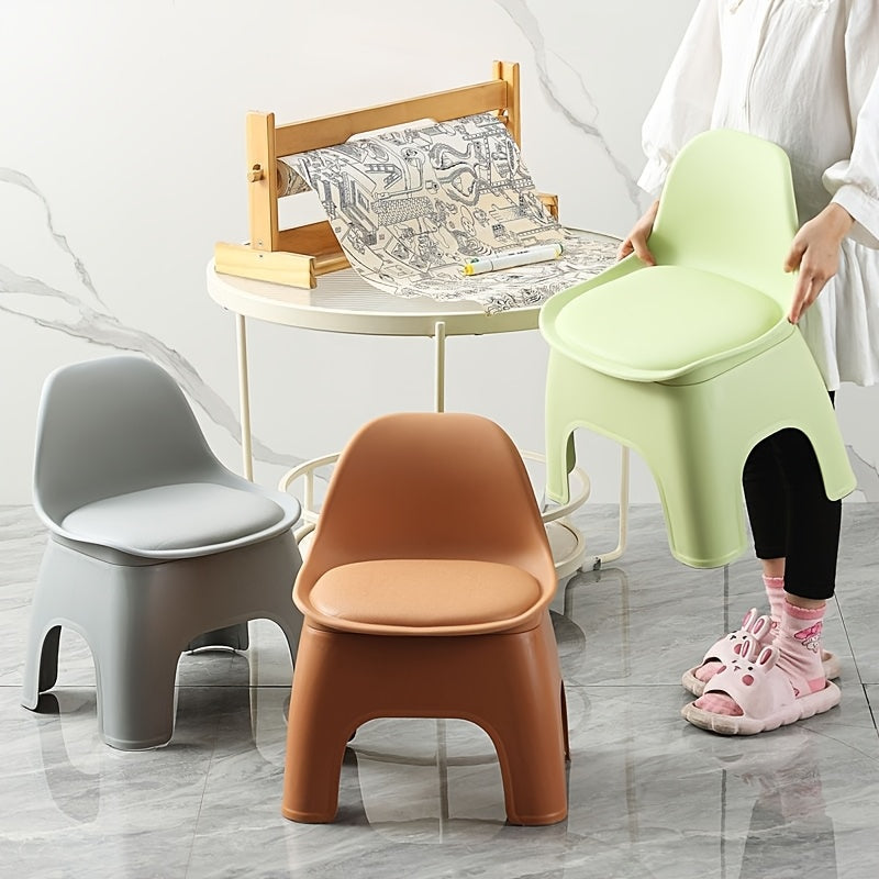 Portable round plastic stool chairs with backrest - thickened and durable, these non-wooden chairs provide comfortable and electricity-free seating for your living room.