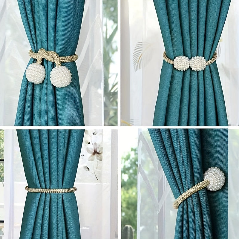 A set of magnetic curtain ties for securing curtain ropes, ideal for family home or office decor.