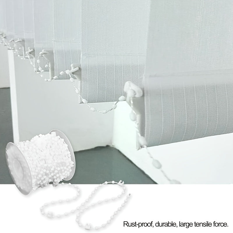 Set of white plastic beaded curtain chains, 12 meters long, with a diameter of 127mm. Ideal for window treatment and hardware accessories.