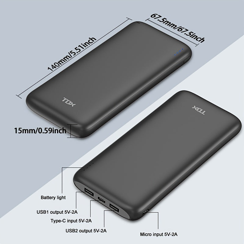 Portable 10000mAh Power Bank for iPhone, iPad, Samsung, Android, and other devices