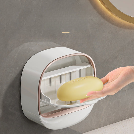 Wall-mounted soap dish for bathroom organization and decor, easy install without drilling.