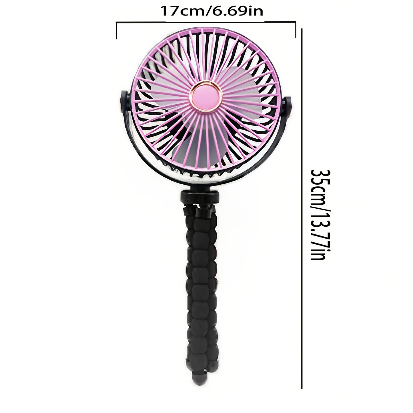 The YAIAWISU Portable Stroller Fan in Sleek Pink Octopus Design is a USB Rechargeable fan with a 2000mAh Lithium Battery. Perfect for Travel & Outdoor Use, it comes with an Adjustable Stand & Wearable Strap for convenience.