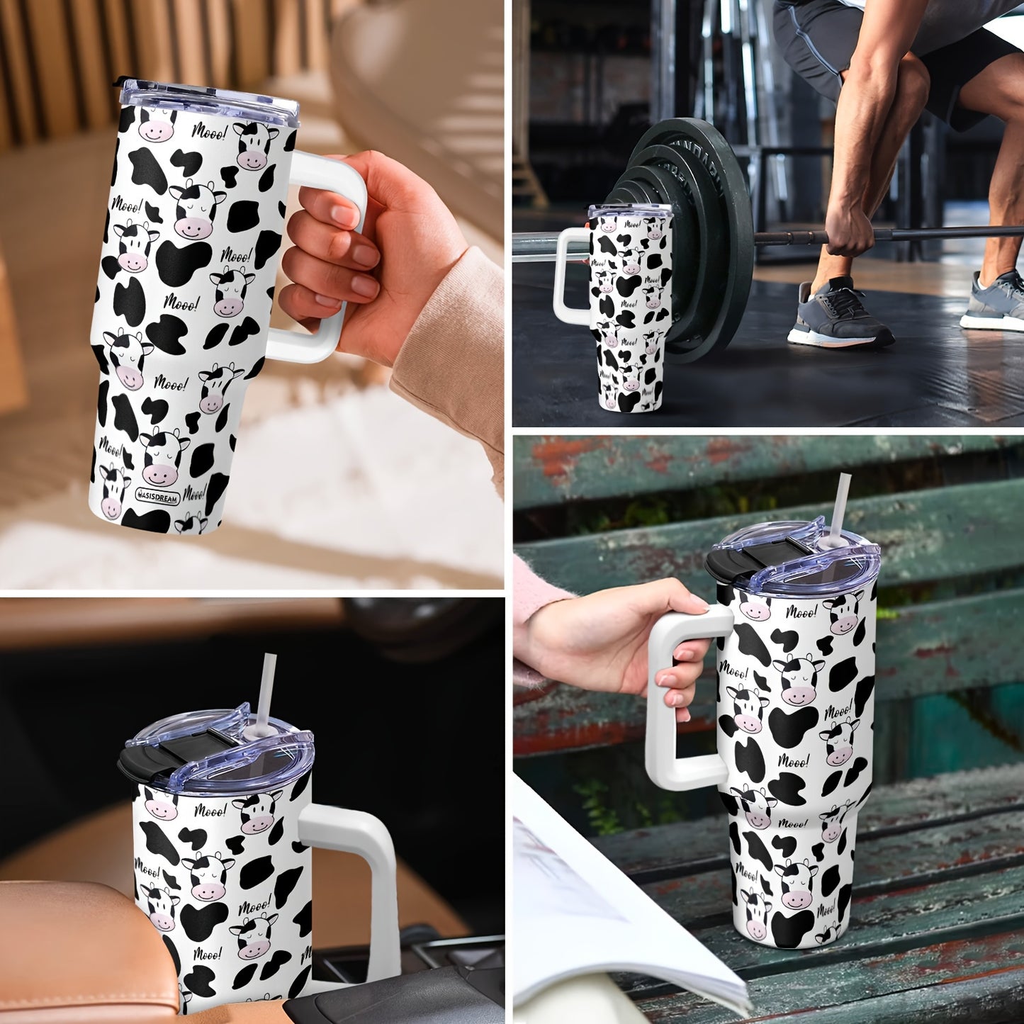 Adiffly 40oz Stainless Steel Tumbler with Cow Print, Vacuum Insulated, BPA Free, Keeps Beverages Cold for 48 Hours - Ideal for Family & Friends.