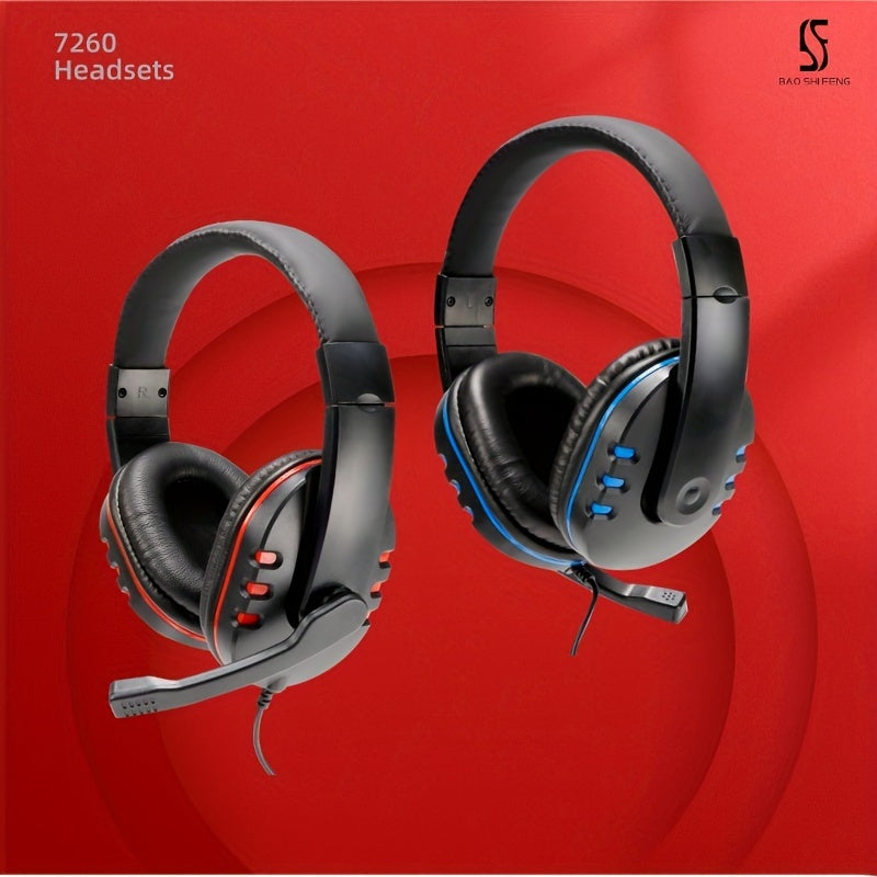 7260 Black and Red Gaming Headset with Microphone, Noise-Cancelling Over-Ear Headphones, Volume Control, Comfortable Earpads, Ideal for Gaming and Online Classes