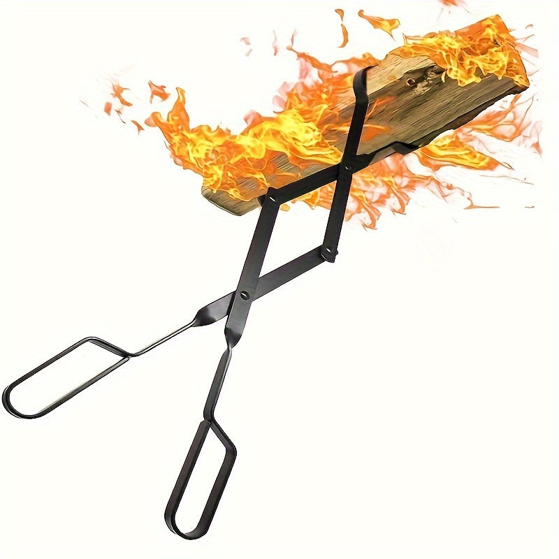 Durable Fireplace Tongs: A sturdy 62.74 cm log grabber made of wrought iron for fire pits, campfires, bonfires, wood stoves, and indoor and outdoor fireplaces. This tool is perfect for handling wood in your wood burning stove or barbecue grill.