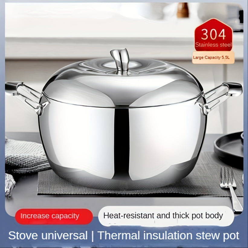 Durable Soup Pot Made of 304 Stainless Steel, Suitable for Gas Stovetops, No Electricity Needed