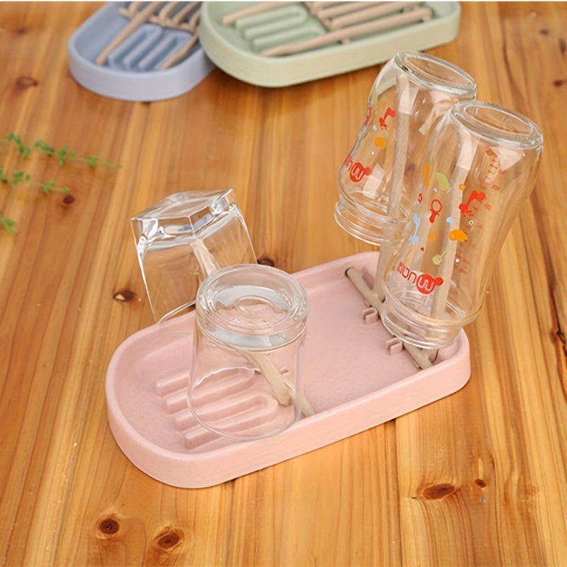 Wheat straw milk bottle drain rack for one piece, with compartments for cups, milk bottles, pacifiers, and other kitchen items. Multi-functional storage basket for easy draining in the kitchen.