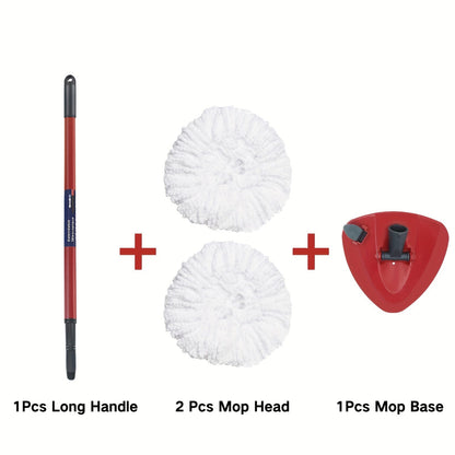 The Home Times Mop Replacement Parts includes 2 Microfiber Mop Heads, 1 Retractable 3-Section Mop Handle (55.88-124.46cm), and 1 Mop Base Cover Set specifically designed for the O-Ceda EasyWring 1-Tank Spin Mop System. This versatile set is suitable for