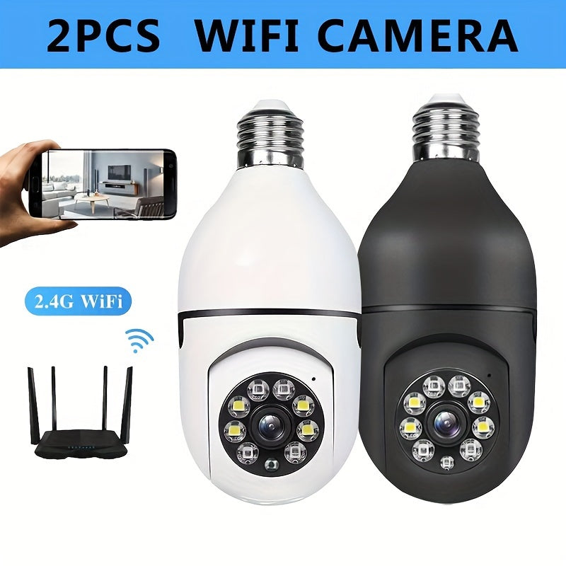 E27 Wifi Camera: Wireless 355-degree Panoramic IP Camera with 1080P Resolution. Features Smart Home Surveillance, Motion Detection Alarm, Night Vision, Two-way Communication, Indoor Monitoring, and Care Security Capabilities.