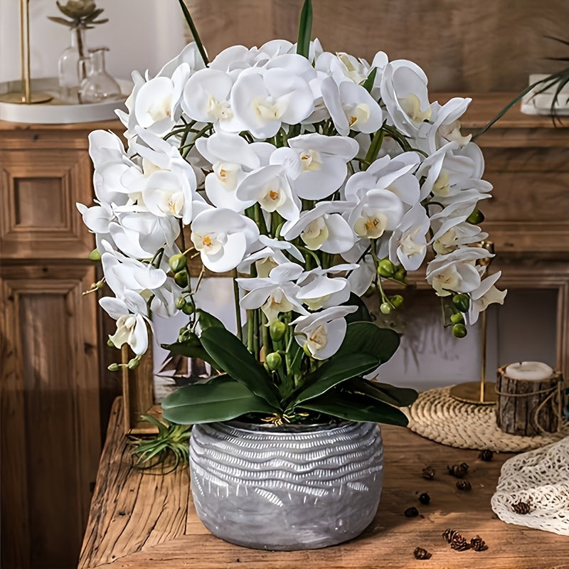 27-inch white orchid artificial flower with latex velvet, real touch, long stem, and tall vase, ideal for home and kitchen decoration for various occasions like Valentine's Day, Easter, Halloween, Thanksgiving, and winter. Perfect for desktop display, no