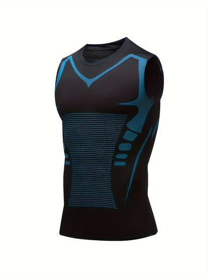 4 Summer Men's Sports Vests with Ion Shaping, Fitness Quick-Dry, Slim-Fit, Tight Training, Compression for Body Shaping.