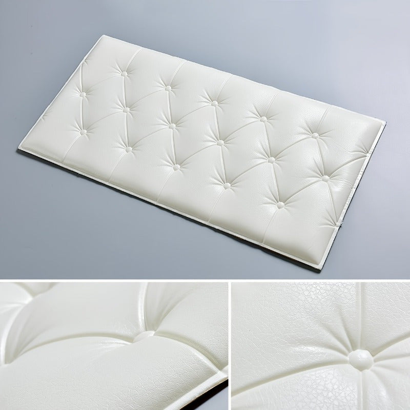 5 pieces of modern 3D self-adhesive soft wall panels in white, ideal for bedroom or living room.