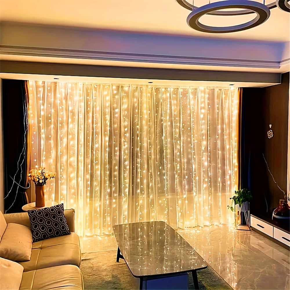 200 Warm White USB Curtain String Lights with Remote Control - Perfect for Room, Bedroom, Christmas, Halloween, Home Decor, Wedding, Party, Birthday, and Graduation.