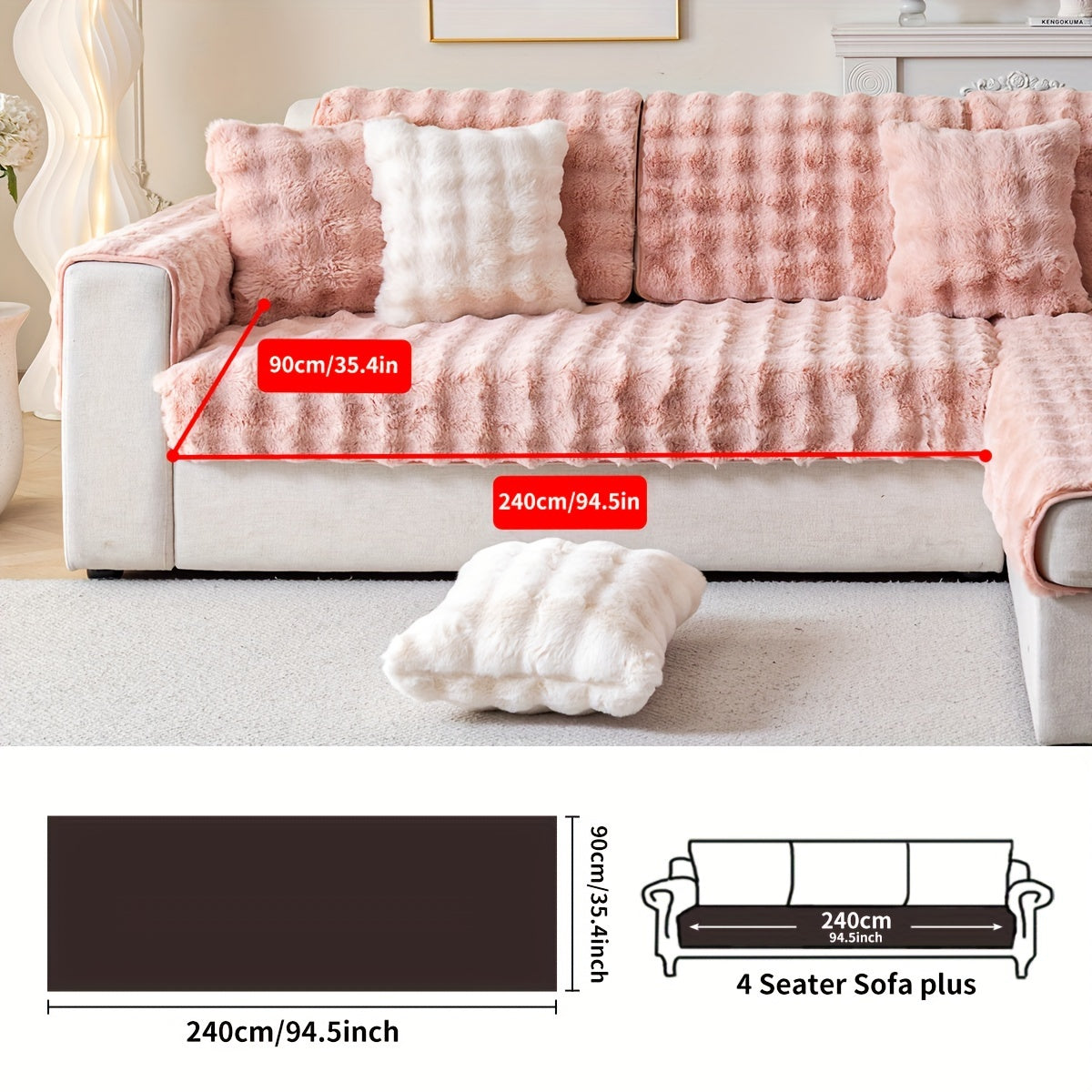 1pc Thick Plush Sofa Cover - Imitation Rabbit Material, Perfect for Winter, Protects Furniture in Bedroom, Office, Living Room.