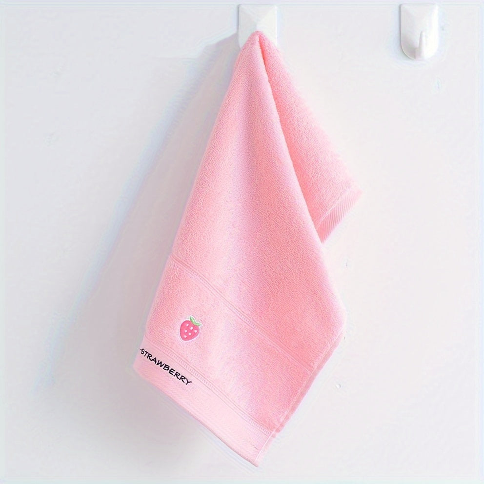 Five soft cotton fingertip towels with fruit patterns ideal for everyday use in the bathroom.